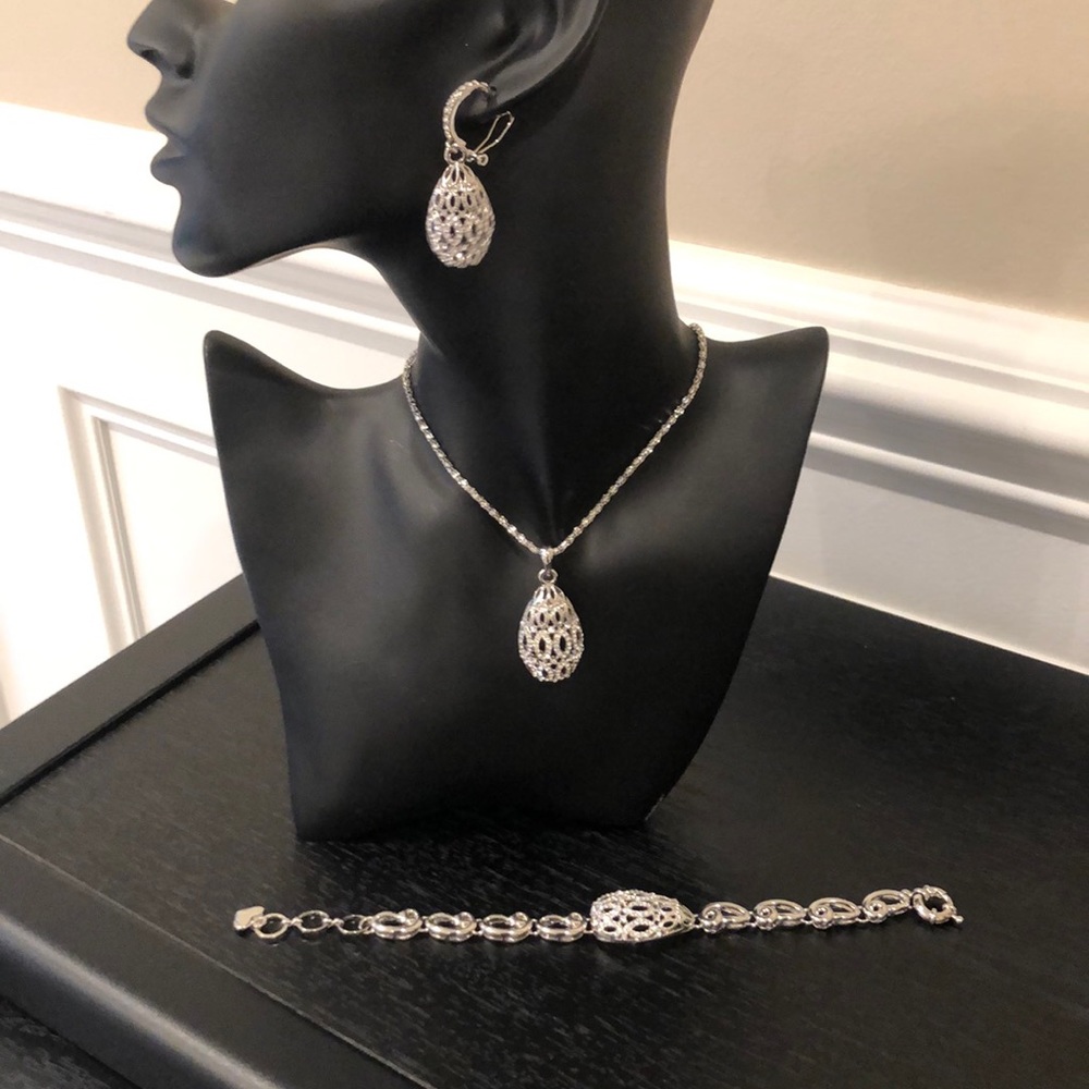 sterling silver diamond 3 piece bridal jewelry set